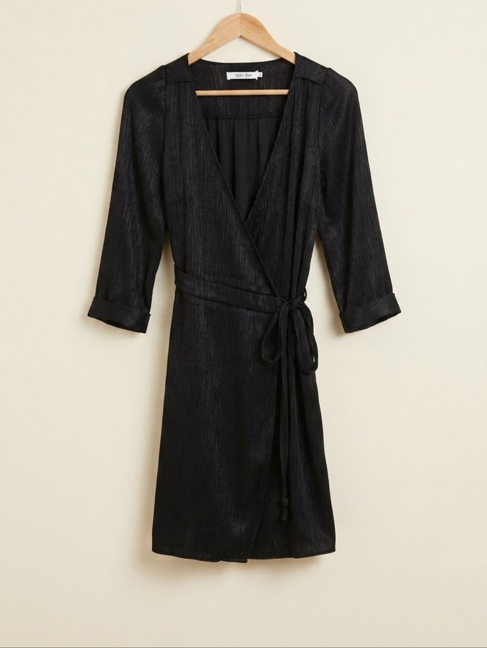 Sissy Boy Black 3/4 Sleeve Wrap Dress Size Large Mini Cocktail Dress